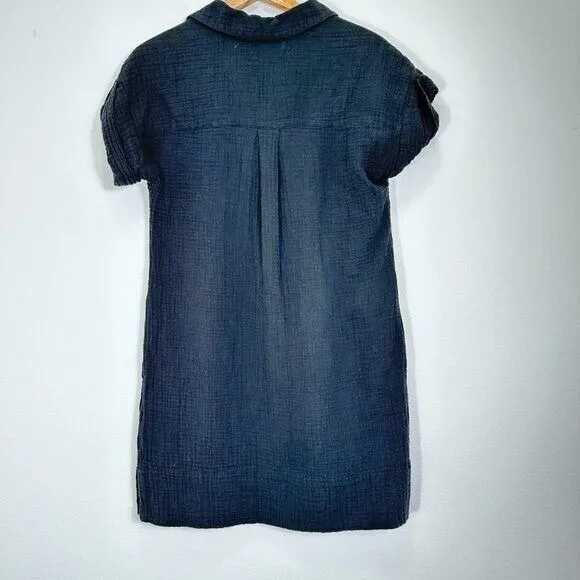 J. Crew Size S Gauzy Brushed Cotton Split V‎ Neck Roll Sleeve Black Mini Dress - Image 3