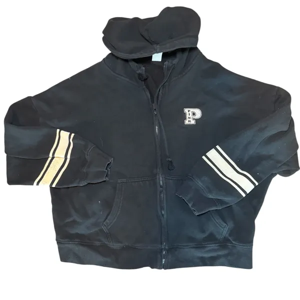 Victoria's Secret PINK Ivy Fleece Campus Full Zip Hoodie‎ Black XL Oversized Y2K - Image 6