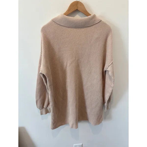 Free People Beach‎ Ribbed Collared Pullover Sweater Beige Long Sleeve Large - Image 3