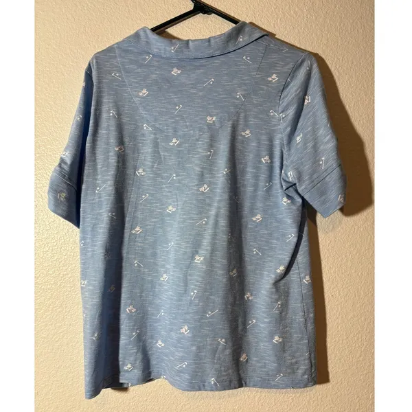 Coral Bay Womens Size M Light Blue Golf Cart Clubs Print Short Sleeve Polo Shirt - Image 3