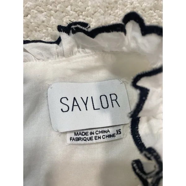 SAYLOR Ivory Mini Dress with Black Floral Embroidery Size XS 100% Cotton - Image 10