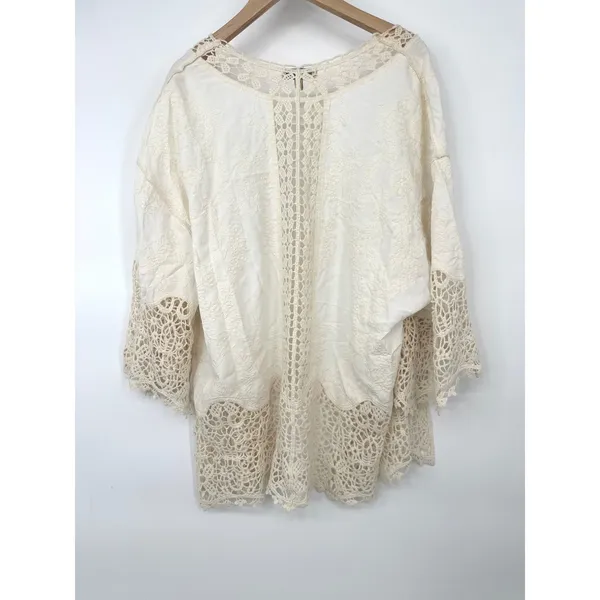 Democracy Kimono Cardigan Womens L Cream Crochet Lace Embroidered Boho Festival - Image 4