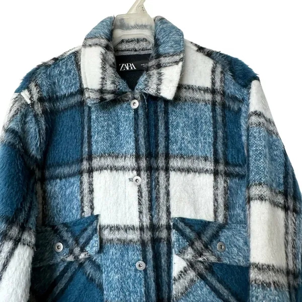 Zara Jacket Sz M Plaid Soft Cropped Shacket Classic - Image 4