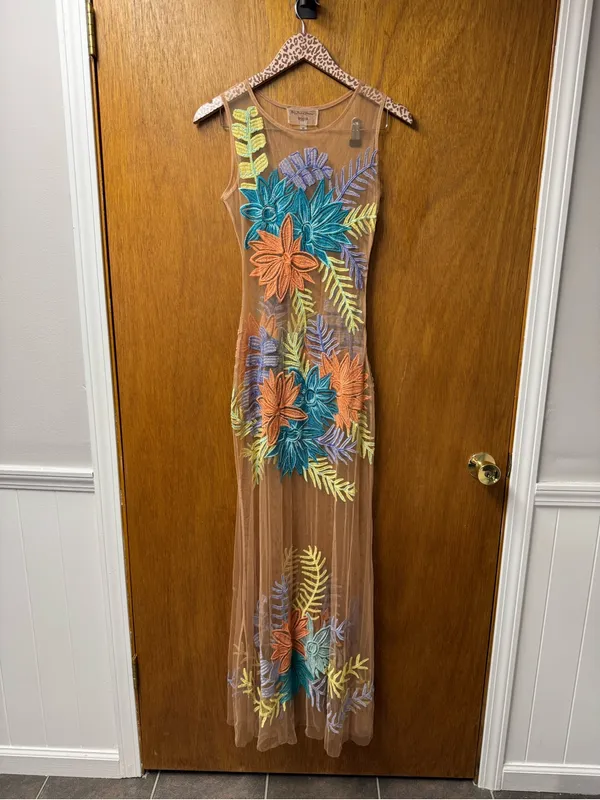 For Love and Lemons Nasty Gal Tropicana Embroidered Maxi Dress Sheer Small $298 - Image 16
