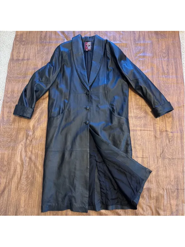 Vintage Women's G-III Leather Coat XL Black Full-Length Long Lined Insulated - Image 3