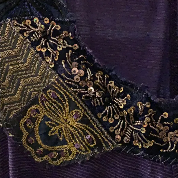 Free People Gold/Purple Embroidered Swing Top - Image 2
