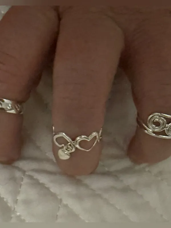 Sterling Silver Open Heart and Swirl Ring Set - Image 4