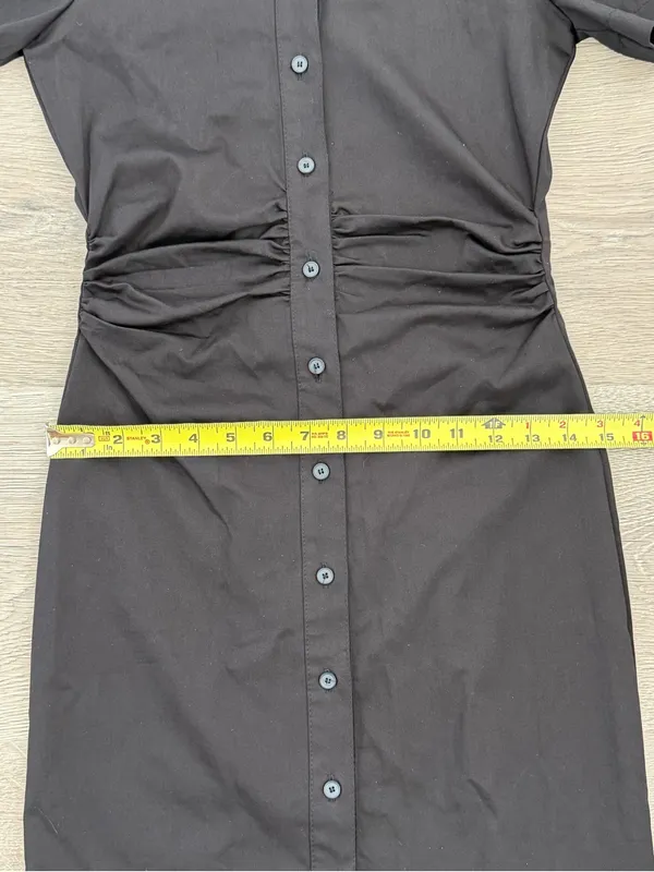 Zara Black Ruched Button Front Mini Shirt Dress XS - Image 7
