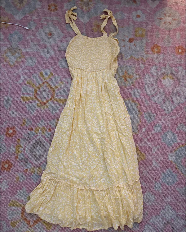 Yellow Floral Smocked Maxi Dress - Image 2