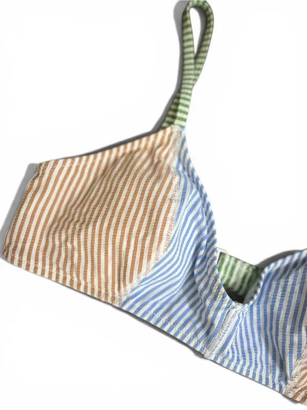 Aerie Colorblock Striped Scoop Bikini Swim Top Size Small Multicolor Textured - Image 4