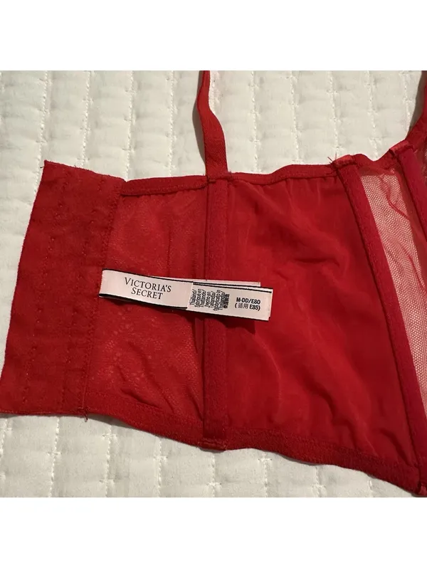 Victoria’s Secret Dream Angels Red Corset Bustier Long Line Bra Lace Sz M - DD - Image 4