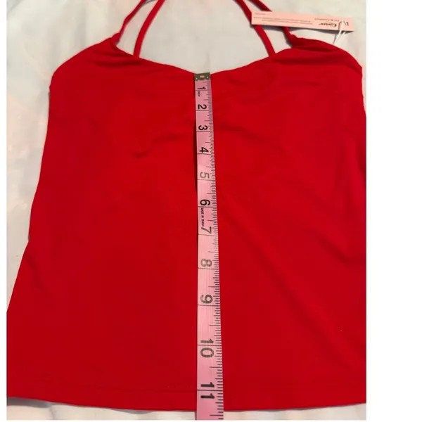 Qinsen Red Strappy Open Back Camisole Top XS V-Neck Stretch Tank NWT - Image 6