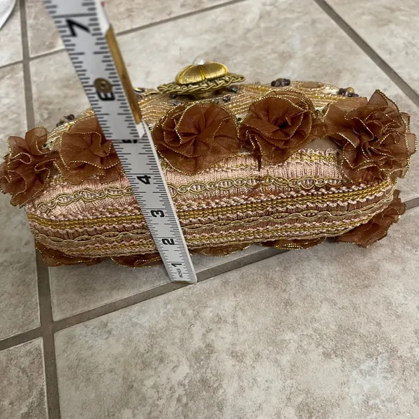 CEM NWT Beaded Evening Bag Purse Taupe Gold‎ Floral Embellished Clutch UNIQUE - Image 6