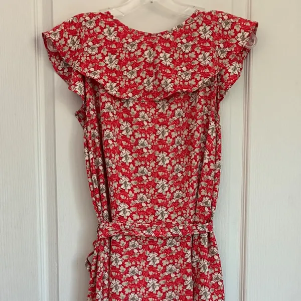 Max Studio Womens L Red Floral Ruffle High Low Wrap‎ Maxi Dress Flutter - Image 7