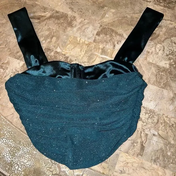 Windsor Corset glitter emerald green mesh satin shirt silk structured crop top s - Image 3