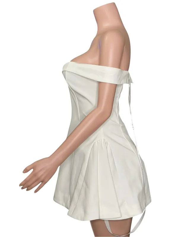 LEAU Raquel Babydoll Off-Shoulder Corset Mini Dress, White, Medium - Image 3
