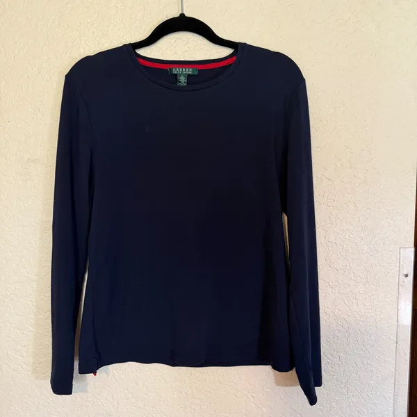 Lauren‎ Ralph Lauren Top Womens XL Navy Blue Long Sleeve Cotton Blend Casual - Image 2