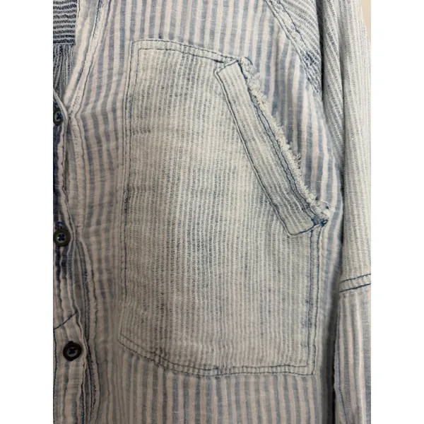 Free People We The Free Indigo Skies Blue Stripe Shirt Women's Size Small - Image 14