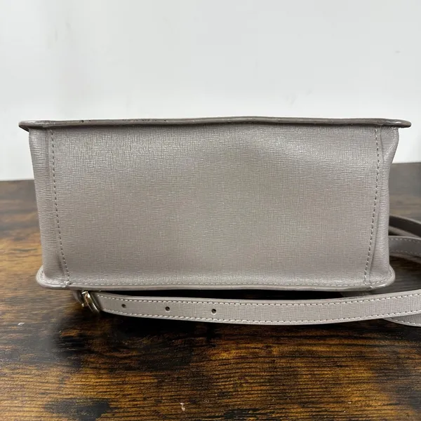 Furla Satchel Crossbody Bag Womens Small Gray Leather Top Handle Gold Hardware - Image 16