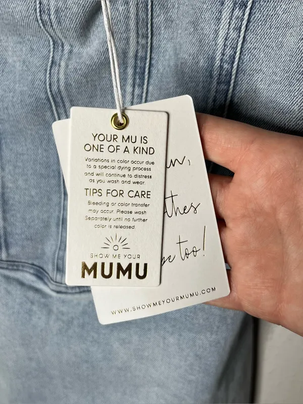 NEW Show Me Your Mumu Sleeveless Corset Denim Mini Dress in Misty Mornings - Image 9
