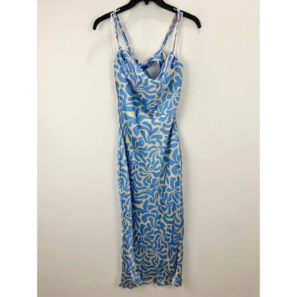 Lulus Midiana Light Blue Abstract Floral Tie Back Midi Dress Party Satin XS NWT - Image 6