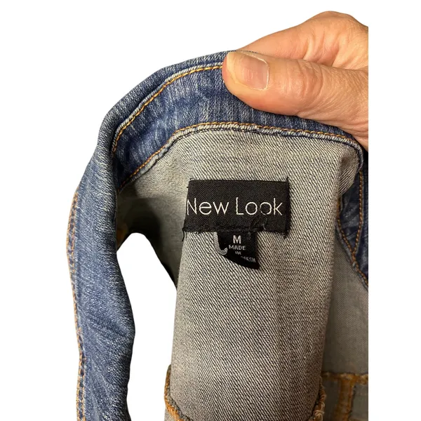 New Look Women’s Medium Denim Vest Star Ribbon Crochet Trim | Size M - Image 5