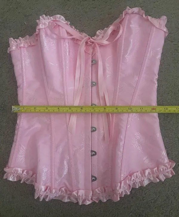 Pink Strapless Corset Top, Bustier Shapewear, Lace Waist Push Up - Image 11