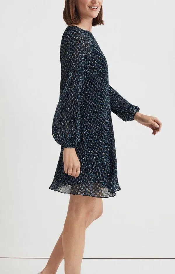 Madewell Crinkle Georgette Mini Dress in Floral Blue Large - Image 3