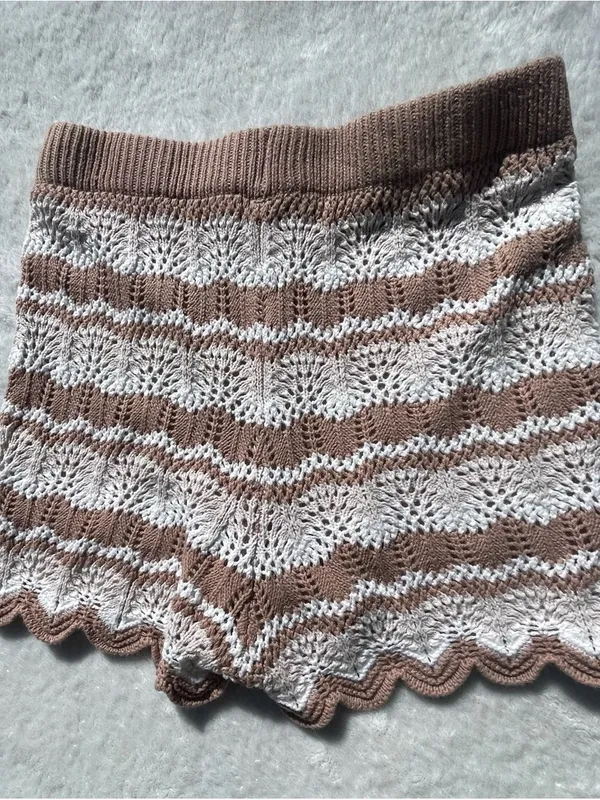 Hippie Rose Tan Ribbed‎ Knit shorts with Satin Lining - Image 4