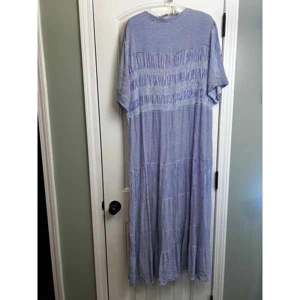 Cactus + Pearl XXL Blue White Striped Smocked Maxi Dress Rayon Boho Casual Coast - Image 10