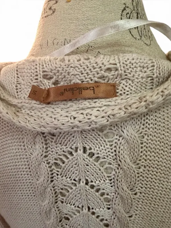 Belldini Beige Oatmeal Open Knit Duster Cardigan with a Cable Knit Spine Sz S - Image 7