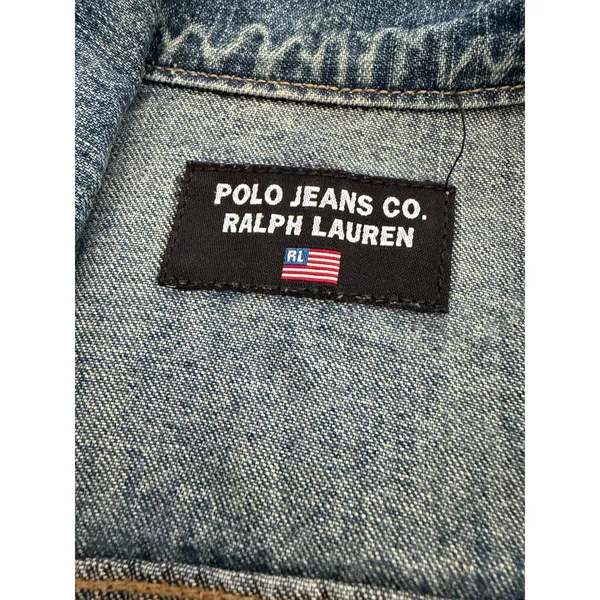 Polo Jeans Co Ralph Lauren Denim Jacket Womens L Blue Vintage y2k Trucker Flap - Image 2