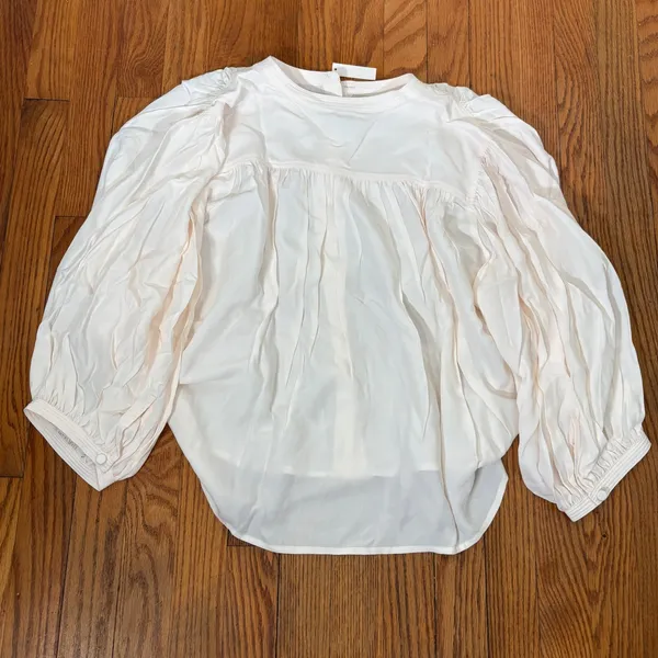 Madewell Shirred Crewneck Button-Up Top Vintage Ivory Womens Large‎ NWT - Image 5