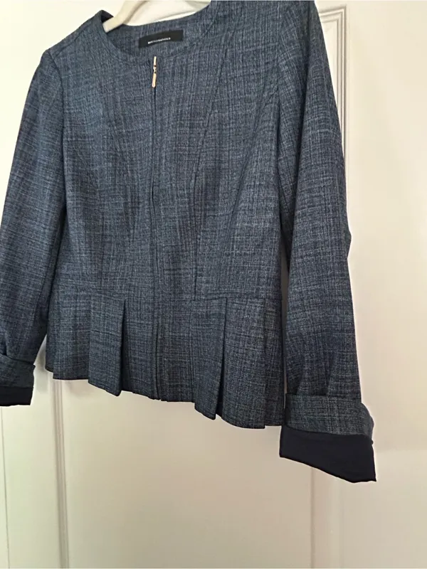 White House Black Market Peplum Pleated Hem Jacket Blue Crosshatch - Image 5