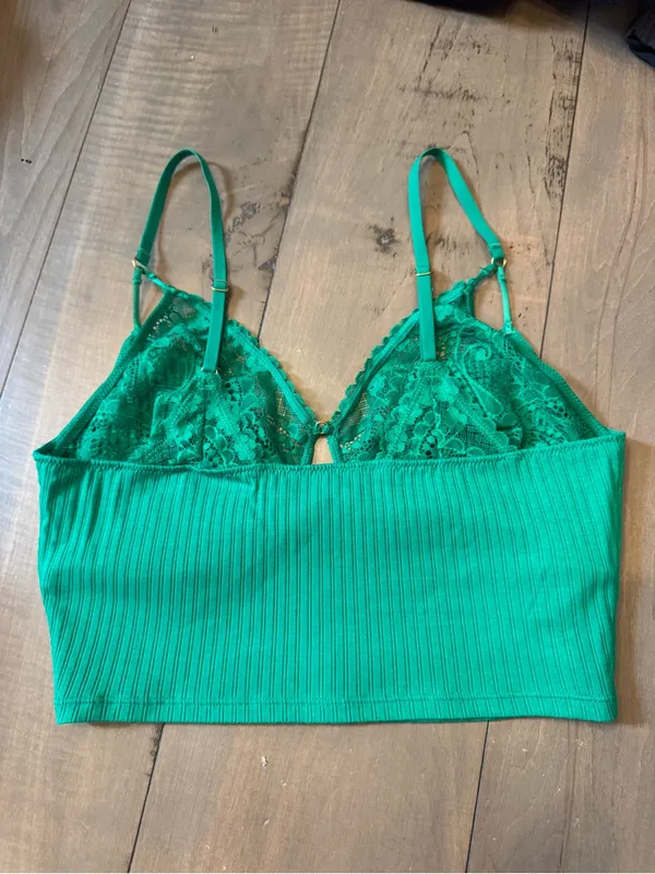 Aerie Size Medium NWT Ribbed Lace Crop Tank Emerald Green Sexy - Image 2