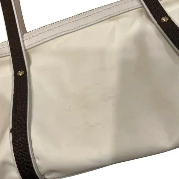Kate Spade New York white and brown trim small nylon Tote handbag - Image 8