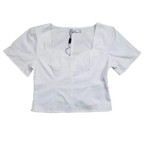 NAKD Puffy Shoulder Corset Top Womens Medium 38 White Side Zip Boho - Image 2