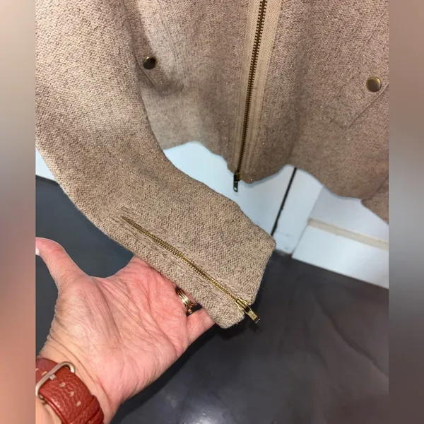 J. Crew Merino Wool Brown Metallic Zip Front Cardigan‎ Sweater Small Women’s - Image 4