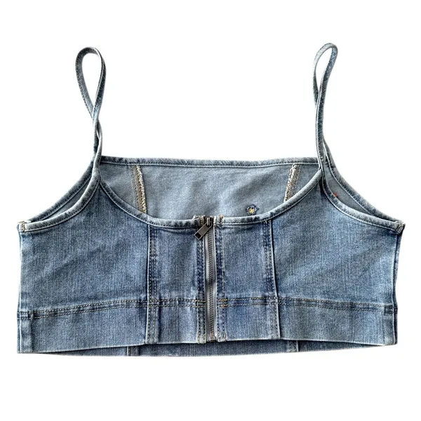 Banjara Floral Embroidered Denim Crop Top Sleeveless Blue Size‎ L Festwear Boho - Image 2
