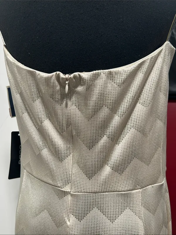 Bebe Strapless Champagne and Silver Chevron Dress - Image 5