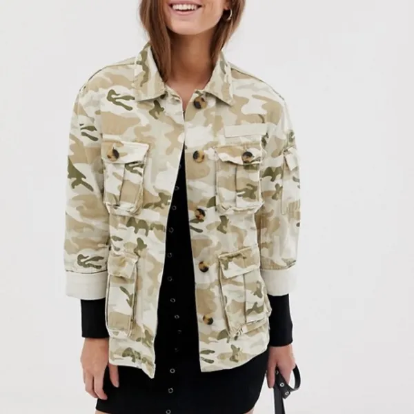 NWT Bershka natural camo army jacket in beige - Image 2