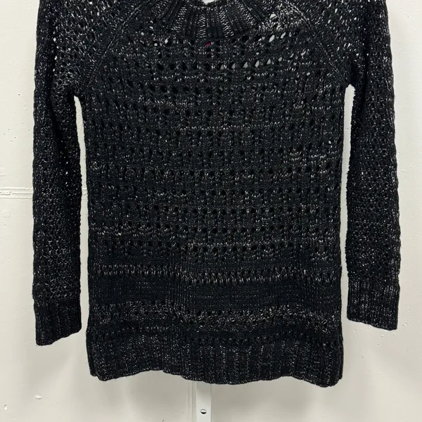 Narciso Rodriguez‎ for Design Nation Black Gunmetal Metallic Open Knit Sweater S - Image 4