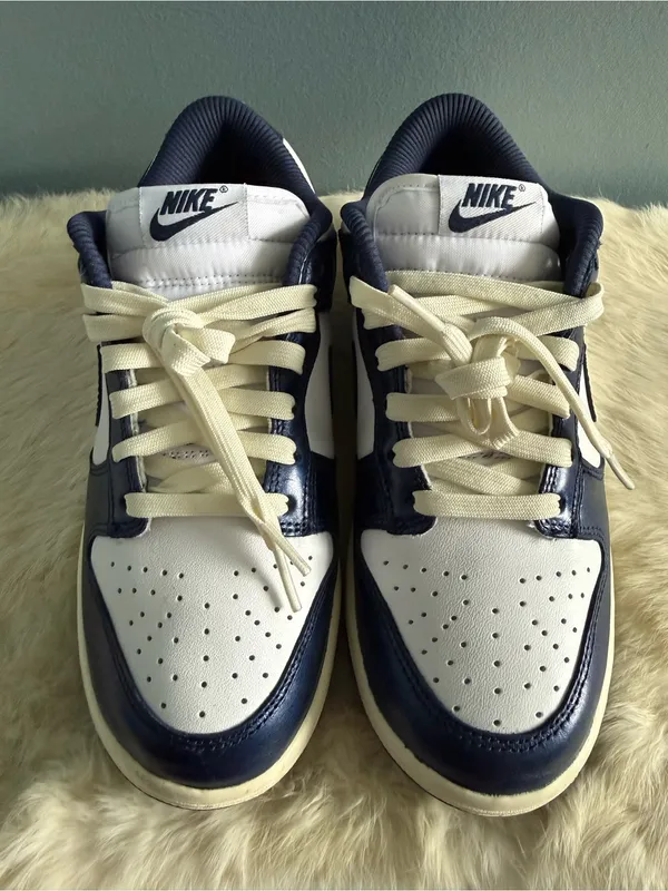 Nike Women’s Dunk Low Premium Vintage Navy White Sneakers - Image 3