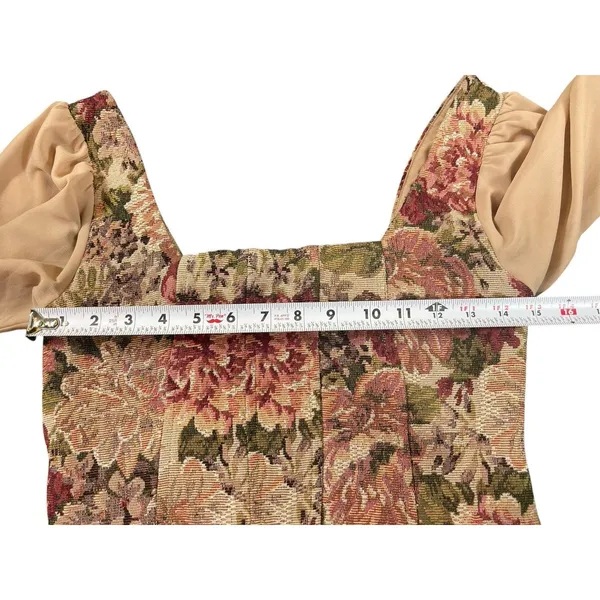 Tapestry Floral Crop Top Square Neck Puff Sheer Sleeve Renaissance Cottage Top S - Image 8