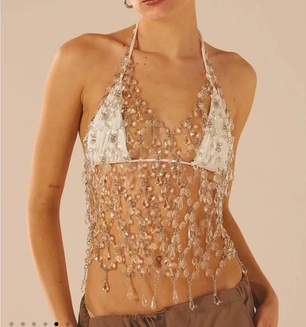 Peppermayo Crystal Embellished Crop Top - Silver and White - Image 3