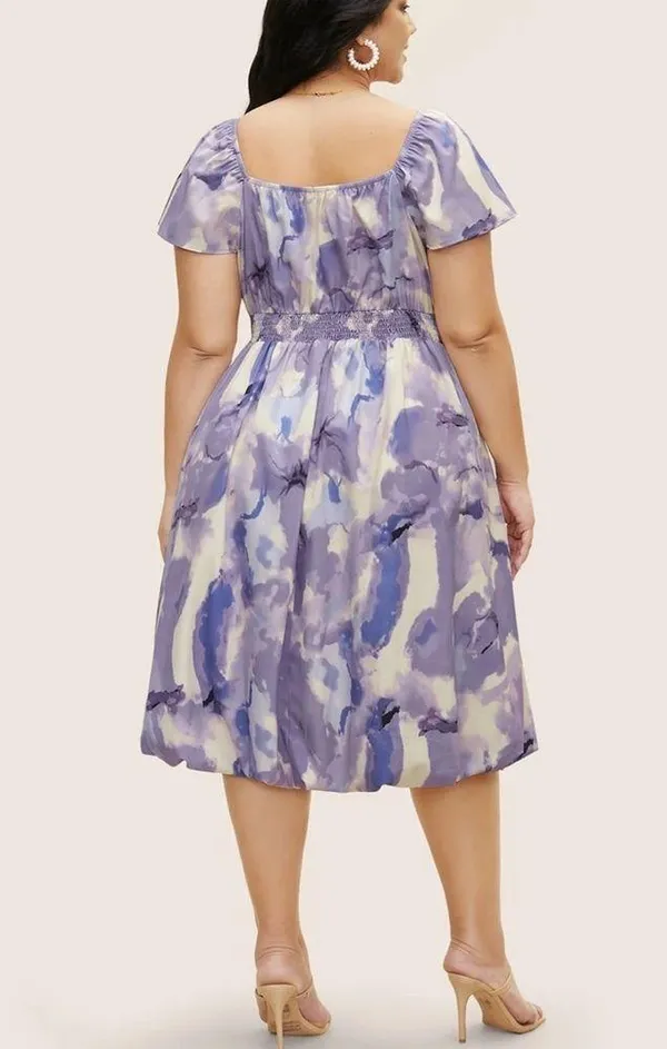Bloomchic Watercolor Floral Ruffles Shirred Gathered Dress - Image 4