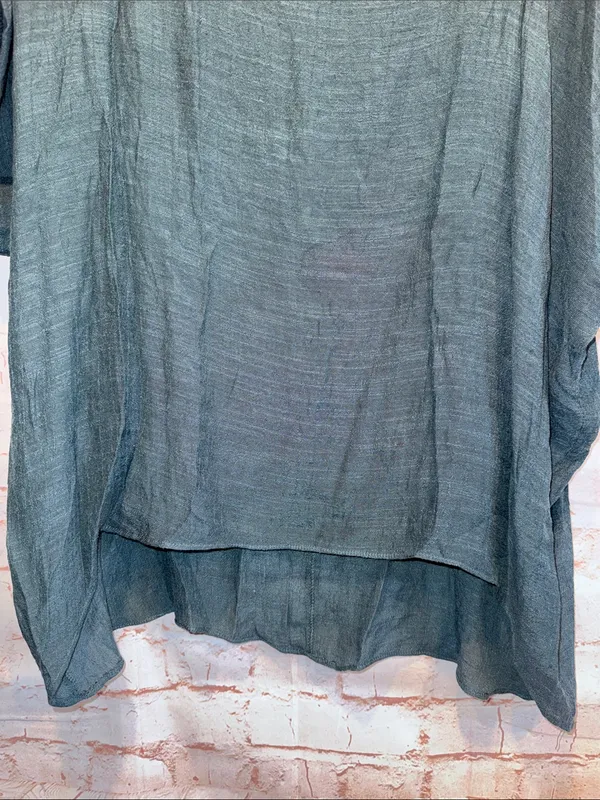 Umgee Slate Blue Relaxed Scoop Neck Tunic Dolman short sleeves textured M lined - Image 3