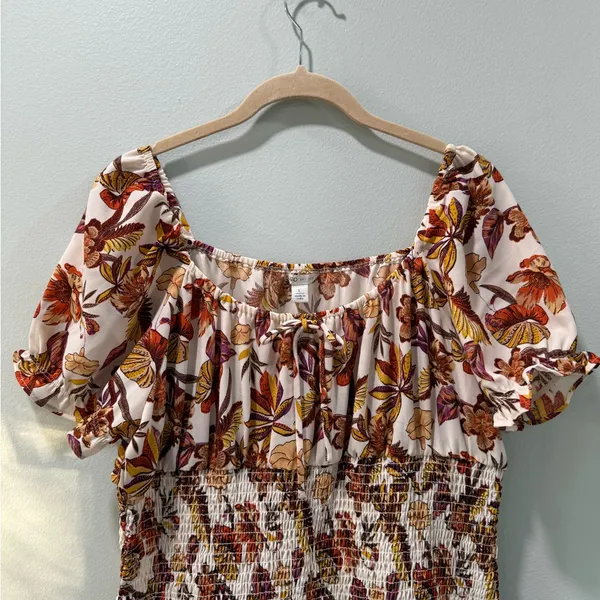 Cato Floral Mini Dress - Brown and Cream - Image 4