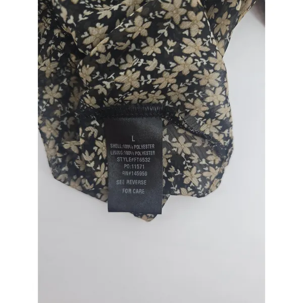 Dress Forum Top Womens L FT6532 Black Beige Floral Tie Front Sheer Crop EUC - Image 4