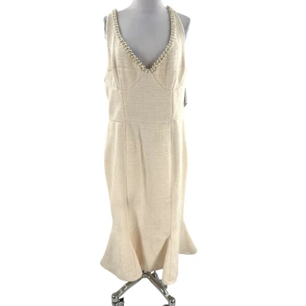 Nadine Merabi Penelope tweed jeweled dress pearl accent‎ neckline - Image 5